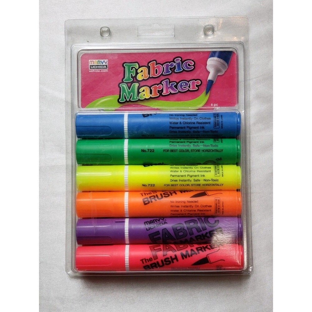 Marvy Uchida 6pc Fluorescent Brush Point Fabric Markers: New In Package
